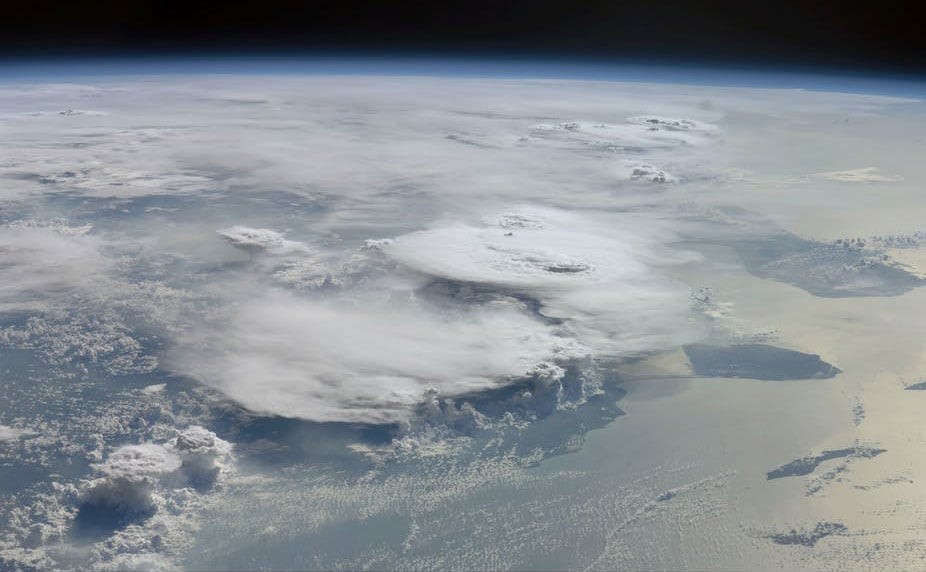 Tropical thunderstorm clouds are unique because they self-organise even when the conditions below and above them are uniform, and do so with 'memories' of past formations. Image credit - NASA Johnson Space Center